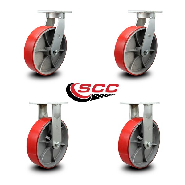10 Inch Heavy Duty Red Poly on Cast Iron Wheel Caster Swivel 2 Rigid SCC, 2PK